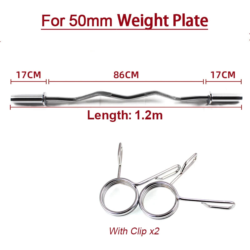 Standard Straight and Curved Dumbbell Bars, Weight Lift, Training Barbell, Gym and Home, Fitness Equipment, 25mm, 1.2m, 1.5m