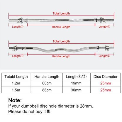 Standard Straight and Curved Dumbbell Bars, Weight Lift, Training Barbell, Gym and Home, Fitness Equipment, 25mm, 1.2m, 1.5m